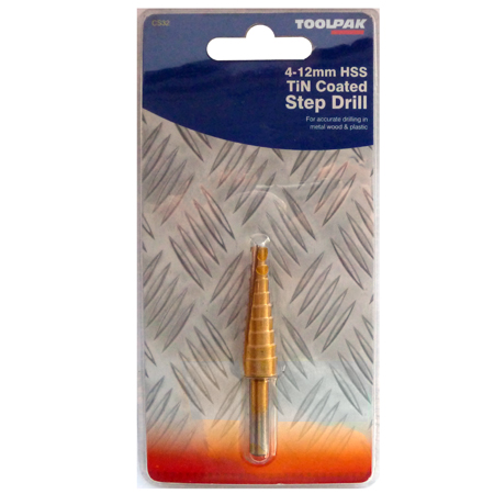 Step Drill HSS 4-12mm TiN Coated Toolpak 